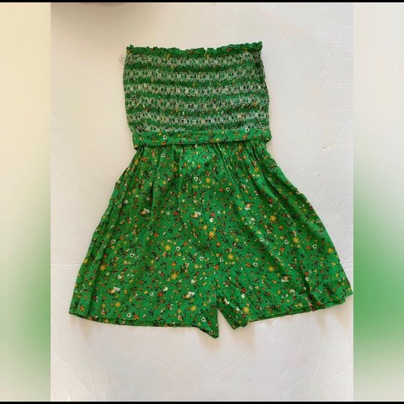 Green Floral Print Smocked Belted Coco + Jaimeson Girls Romper - Picture 2 of 6